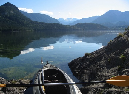 04 Altausseer See Ostufer Badestein Blick auf Dachstein